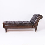 British Colonial Style Tufted Leather Reclining Chaise Lounge