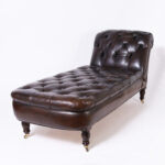 British Colonial Style Tufted Leather Reclining Chaise Lounge