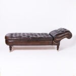 British Colonial Style Tufted Leather Reclining Chaise Lounge