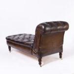 British Colonial Style Tufted Leather Reclining Chaise Lounge