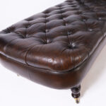 British Colonial Style Tufted Leather Reclining Chaise Lounge