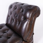 British Colonial Style Tufted Leather Reclining Chaise Lounge