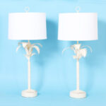 Pair of Vintage White Tole Italian Palm Tree Table Lamps