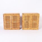 Pair of Campaign Style Two Door Woven Wicker Stands