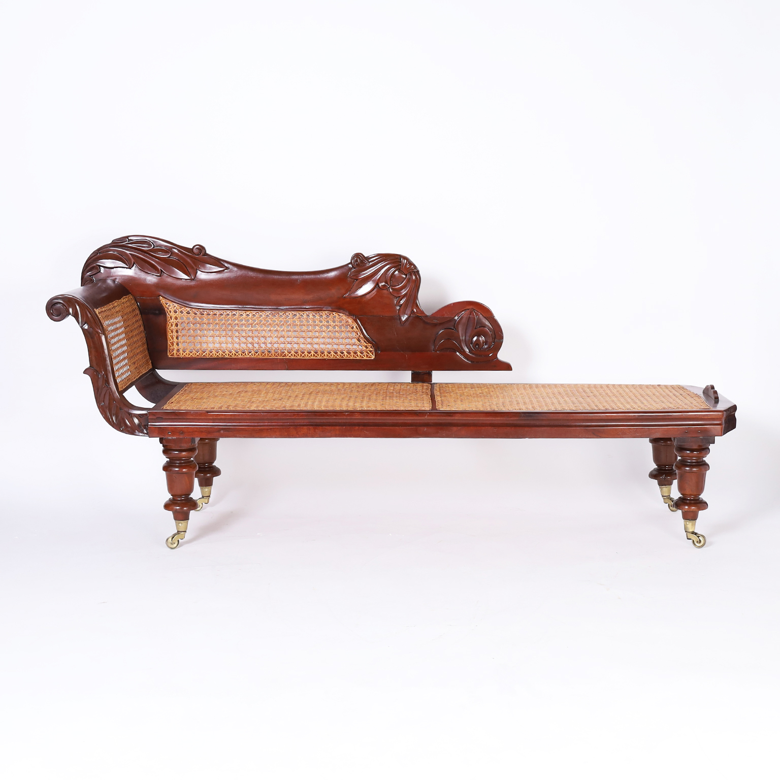 Antique West Indies Carved and Caned Daybed or Chaise Lounge
