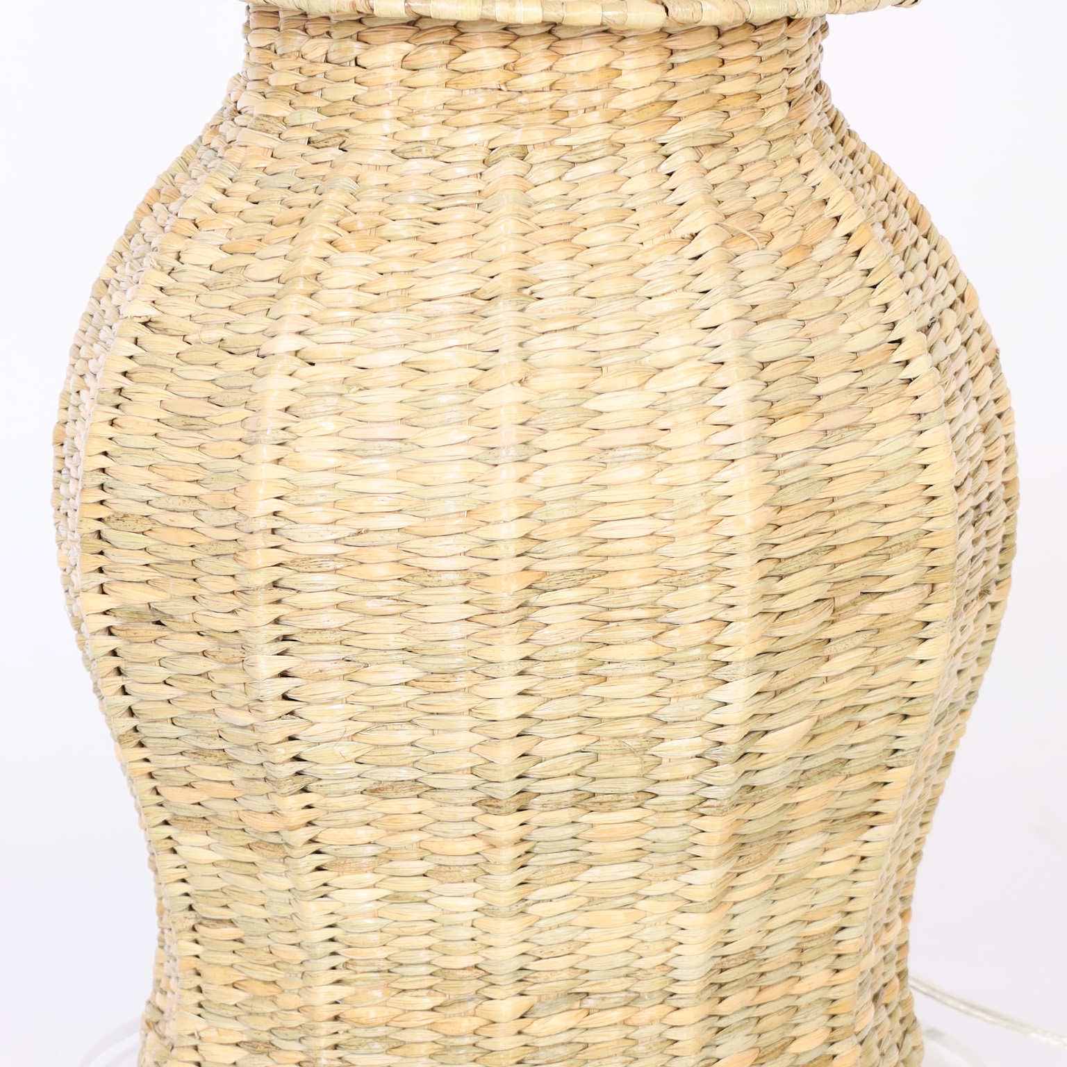Pair of Wicker Ginger Jar Form Table Lamps from the FS Flores Collection