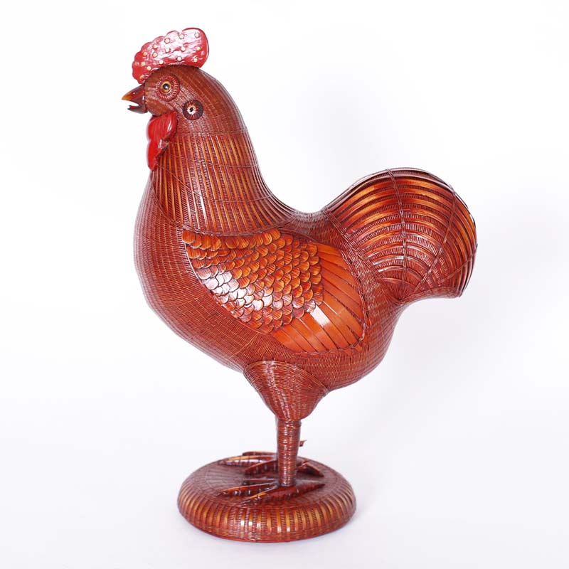 Mid Century Chinese Wicker Rooster