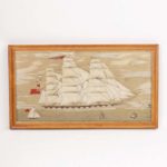 Antique Woolwork Needlepoint Embroidery of the British Ship Amelia