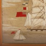 Antique Woolwork Needlepoint Embroidery of the British Ship Amelia
