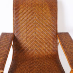 British Colonial Style Bamboo and Rattan Chair and Ottoman