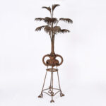 Antique French Art Nouveau Iron Palm Plant Sculpture on Stand