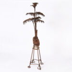 Antique French Art Nouveau Iron Palm Plant Sculpture on Stand