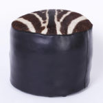 Mid Century Zebra Hide and Leather Foot Stool or Hassock
